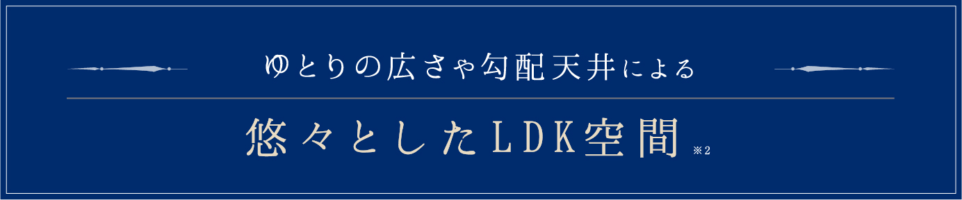 ゆとりの広さや勾配天井による　悠々としたLDK空間